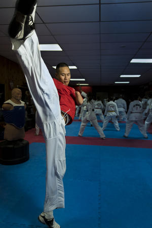 8 November 2016 - Taekwondo champion, Bopha Kong. Photo taken in CKF dojo in Bondy, France.